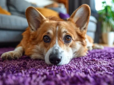 Eine Frau liegt auf dem Rücken und streichelt ihre Katze.