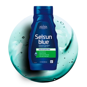 Bottle of Selsun blue® Moisturizing shampoo.