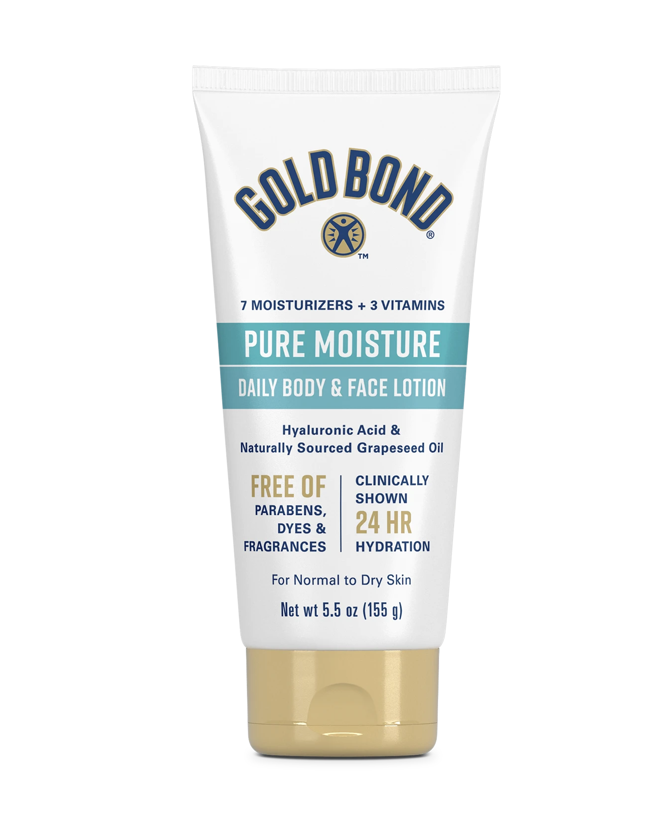 Front of Gold Bond® Pure Moisture Body and Face Lotion tube 5.5oz