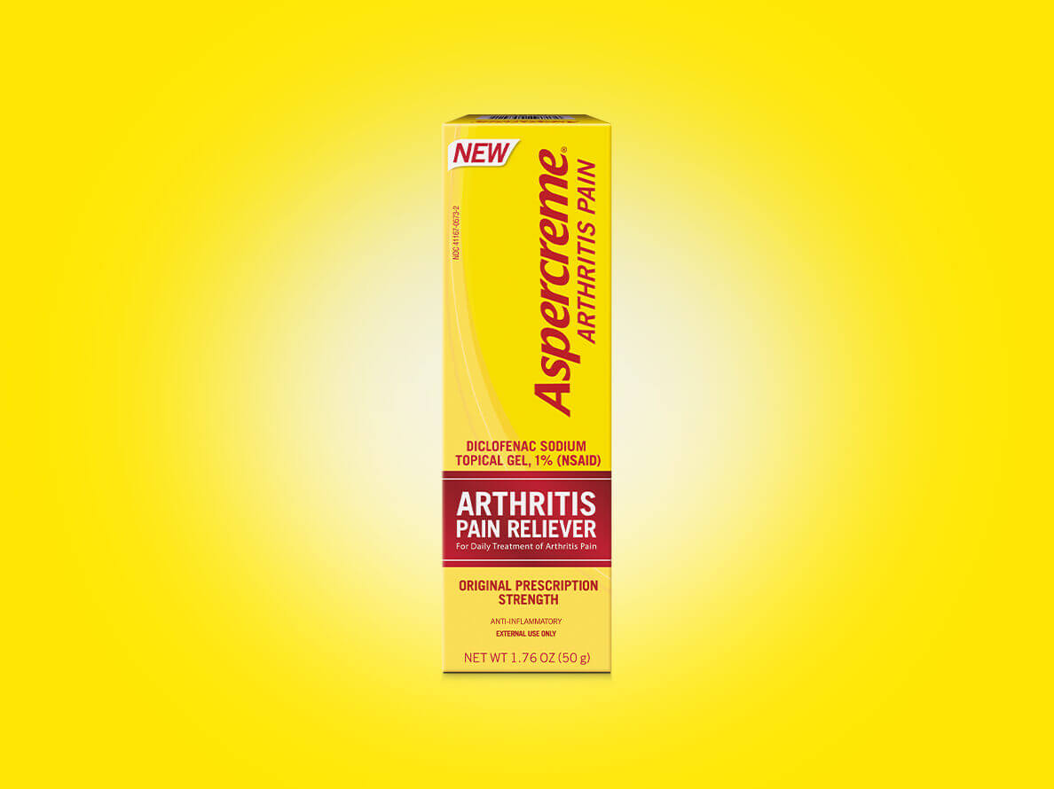 Plain text  Aspercreme® Arthritis Pain Relief Gel product packaging