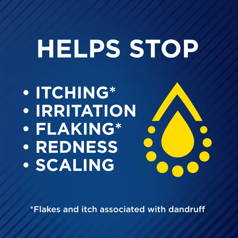 Packaging of Selsun blue® Itchy Dry Scalp Antidandruff Shampoo bottle and benefit statements.