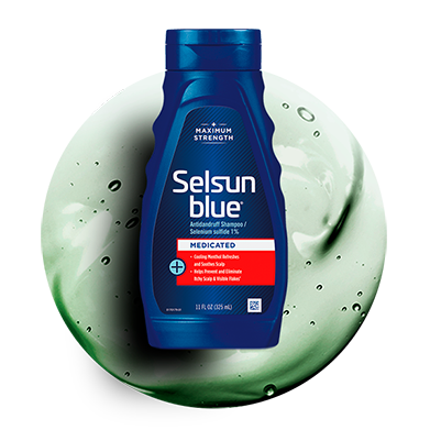 Image of product bottle over a circle of green shampoo.