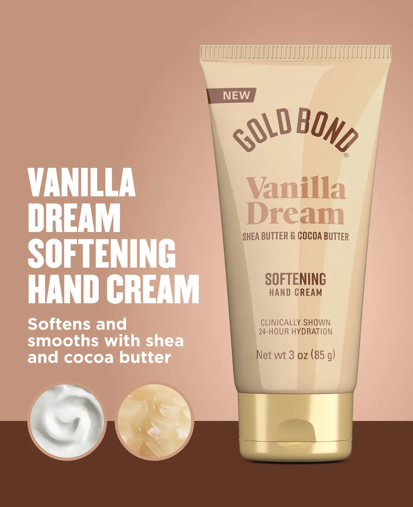 Gold Bond Scented Hand Creams packaging and benefit statements. Available in four amazing scents - Vanilla Dream Softening Hand Cream, Floral Bloom Hydrating Hand Cream, Citrus Pop Glowing Hand Cream and Cedar Rain Refreshing Hand Cream.