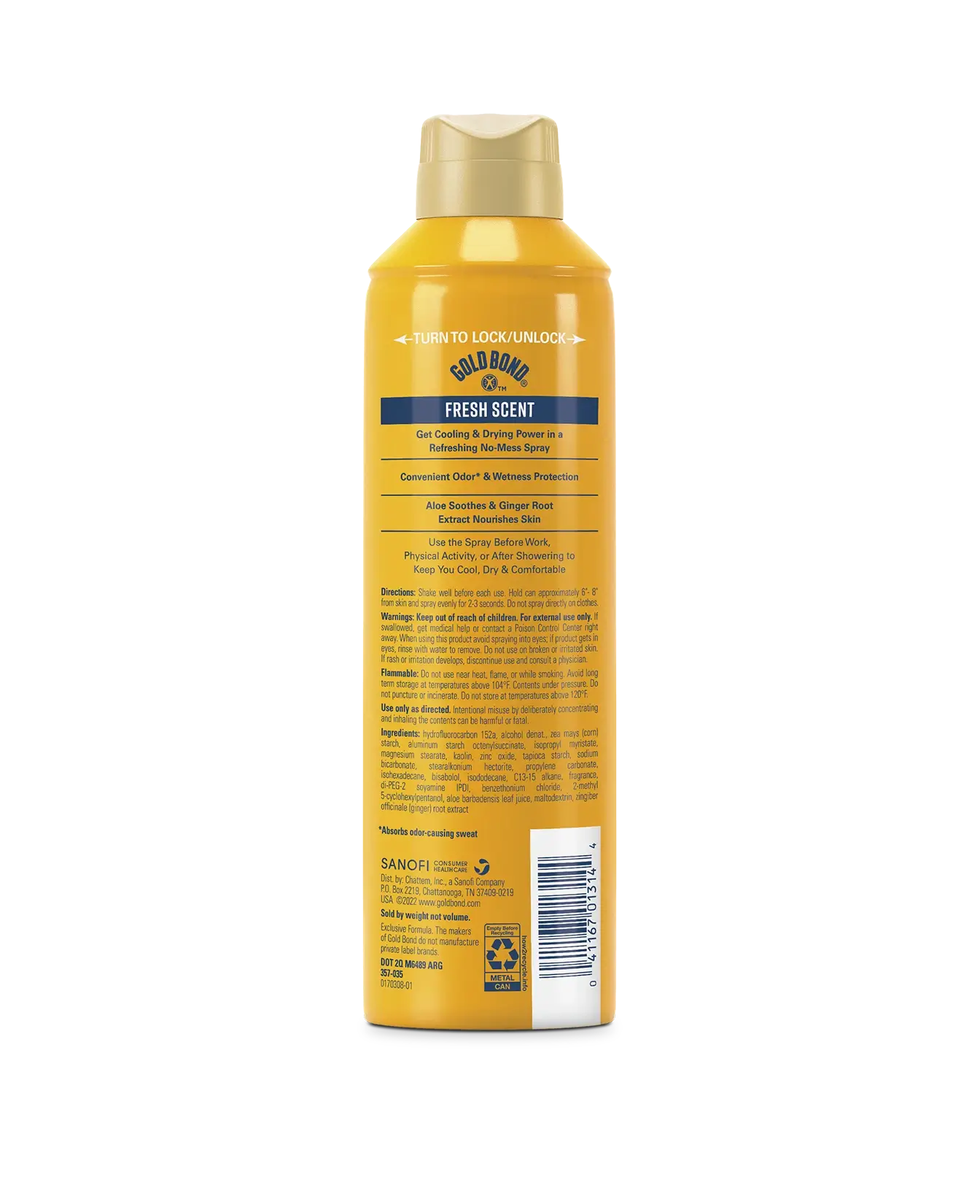 Front of Gold Bond No Mess Body Powder Spray – Fresh can