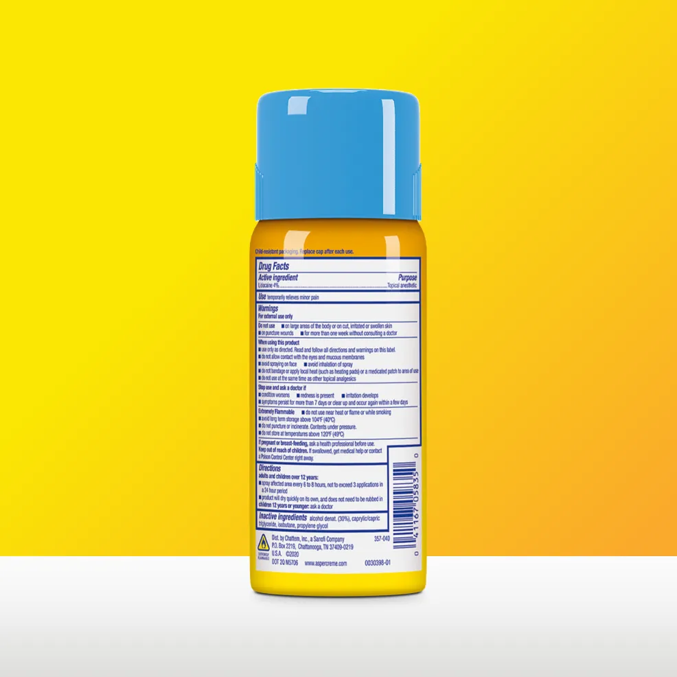 Aspercreme® Lidocaine Pain Relief Dry Spray front and back of product can