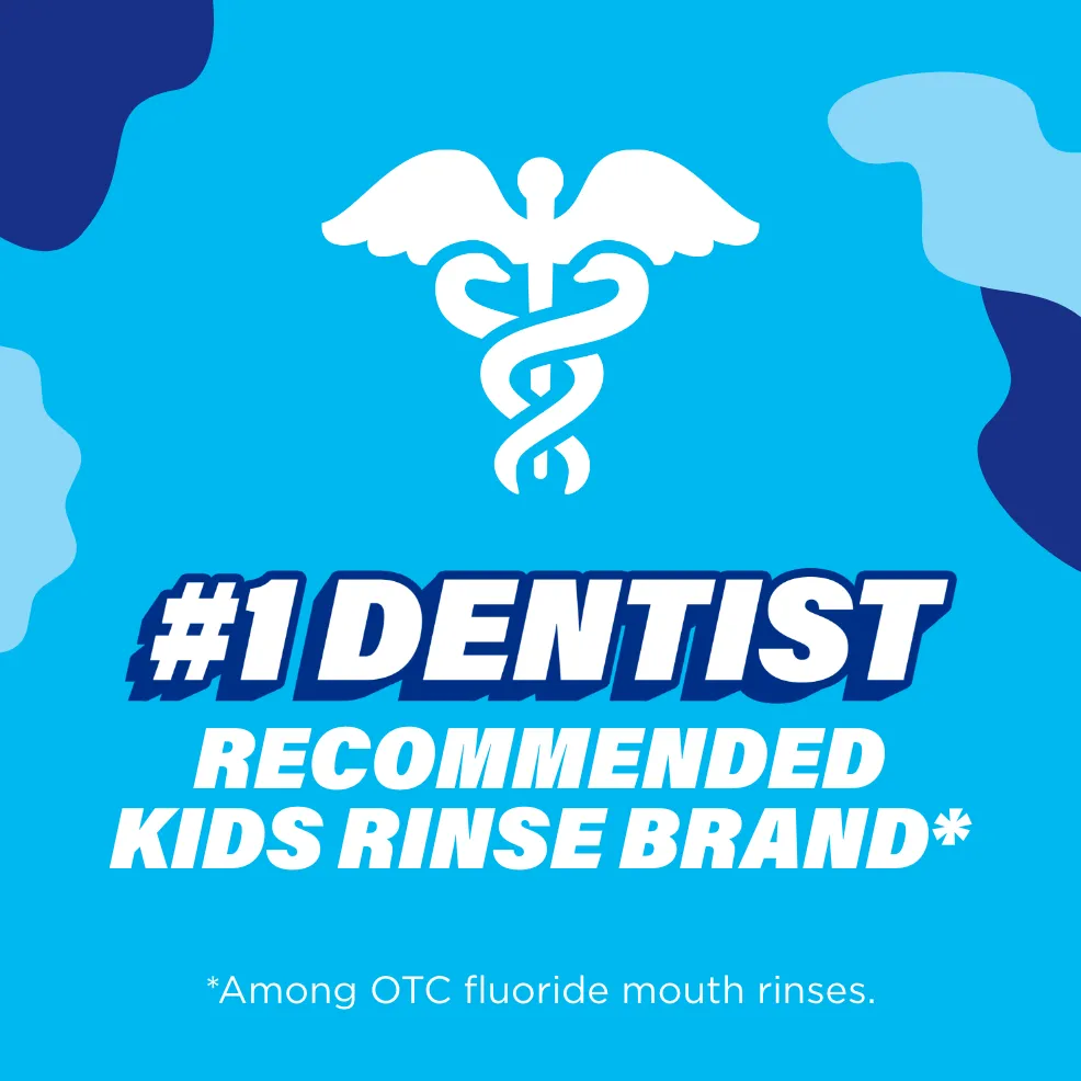 Packaging of ACT® Kids Pure Protect Mouthwash bottle and benefit statements.